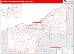 Cleveland-Elyria Metro Area Digital Map Red Line Style